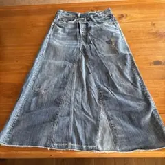デニム ロングスカート ダメージ加工