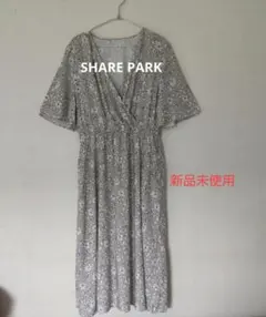 SHARE PARK シェアパーク 花柄 カシュクールワンピース 半袖 ベージュのサムネイル