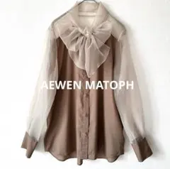 ASTRAET アストラット サテン ボウタイブラウス ギャザー ベージュ 