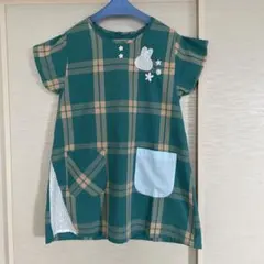ウサギ刺繍のチェック柄エプロン