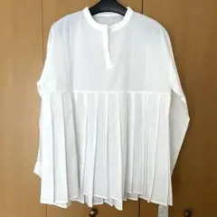 Bonjour Saganブラウス シャツ プリーツ切替　ホワイトシャツ