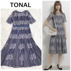 【美品】TONALレースパッチワークフレアワンピース
