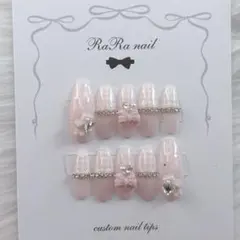 ネイルチップオーダー　千鳥柄ネイル　くまネイル