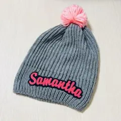 美品★Samantha Thavasa グレー ポンポンニット帽　ゴルフ