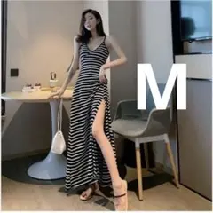 【新品】夏　キャミワンピ　Vネック　ロングワンピース 背中出し　マキシ丈　M