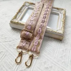 PM245| インド刺繍リボン スマホショルダーストラップ　パープル ハート