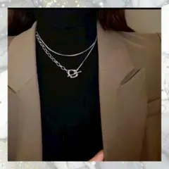 アシメ 2WAY シンプル マンテル ロングチェーン ネックレス ラリエット