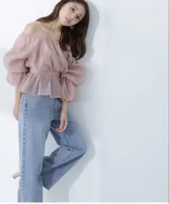 シアーギャザーペプラムブラウス NATURAL BEAUTY BASIC M