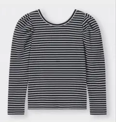 完売品！リブ2WAYボリュームスリーブT(長袖)(ボーダー) 3XL