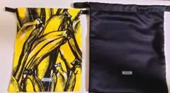 PRADA 黒サテン、バナナ柄 巾着ポーチ2点セット