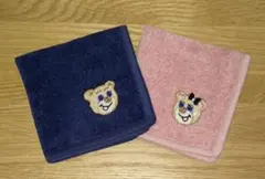 ラブラリーバイフェイラー オールドテディ 刺繍 ハンカチ ネイビー ピンク