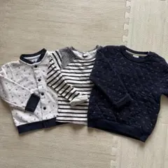 プチバトー カーディガンとスウェット長袖Tシャツ3点セット