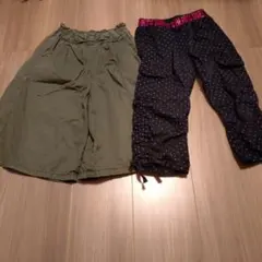 オリーブ色七分丈パンツとドット柄カーゴパンツセット