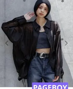 PAGEBOY ドロストシャーリングシアーシャツ ブラックのサムネイル