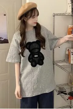 激安！2枚セット オーバーサイズ☆くま　Tシャツ　韓国　白　グレー