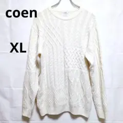 coen【XL】ケーブルニットセーター ホワイト ゆったり