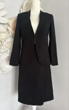 【美品】ICB アイシービー セットアップ スーツ ストライプ ノーカラー 0