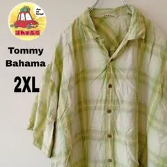 USA古着 TommyBahama 半袖ボタンシャツ　2XL グリーン　イエローのサムネイル