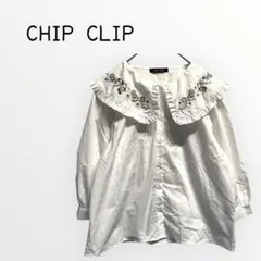 【CHIP CLIP 】フリルシャツ　ブラウス　花柄刺繍　コットン