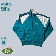 90sアシックスasicsトラックジャケット短丈ジャージ緑水色レトロ刺繍ロゴ