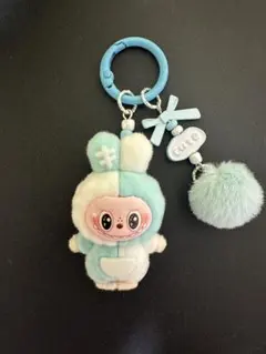 ラブブ ぬいぐるみキーホルダー ブルー×ホワイトミクスカラー