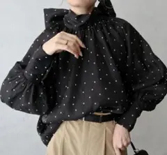 K.growth マルチウェイオーガンジーボウタイブラウス ドット　ブラック