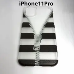 iPhone11pro用ケース ジッパー柄 ストライプ クリア ハードケース