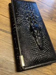 未使用 クロコダイル レザー 風 ブラック 長財布 黒 ワニ 財布