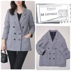 レリアン【美品】アンゴラ混 ツイード ダブルジャケット 千鳥格子 コート