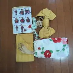 マルイ　ラクチン浴衣 帯セット 椿柄 　着付けガイド付きのサムネイル