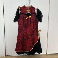 チャイナドレス コスプレ ワンピース 赤 黒 ゴールド Mサイズ