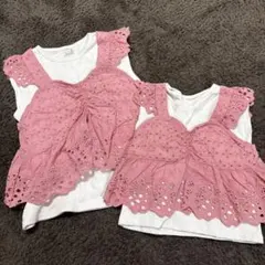 petit main ピンク ノースリーブトップス　姉妹ペア