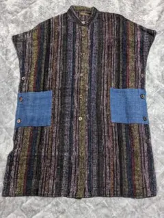 群言堂　根々 ハーフコート　ウール100 ビッグカラー　多色　 パッチワーク柄 群言堂 根々 ハーフコート ウール100 ビッグカラー 多色 パッチ