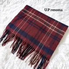 ユーピーレノマ マフラー チェック タータンチェック 刺繍ロゴ ワインレッド