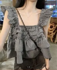 ギンガムチェック フリルタンクトップ