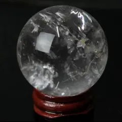 レムリアン 天然水晶 丸玉 スフィア 木製台座付き クラック/アイリス