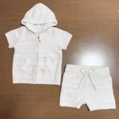 【美品】ジェラートピケ　フードパーカーとショートパンツのセットアップ70-80