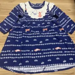 Petit Jam ネイビー 猫刺繍 ワンピース姉妹セット 100cm90cm