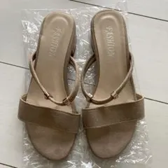 FASHION ベージュ スエード風ヒールサンダル