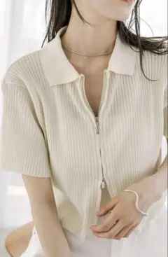 【未使用】mystic ダブルジップ　半袖　リブニット