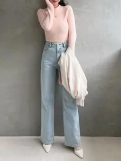 ロイヤルパーティー ラメデニムワイドパンツ ブリーチ