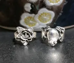 ヴィンテージシルバーリング メキシカンフラワー＆ヴィンテージフロッグ