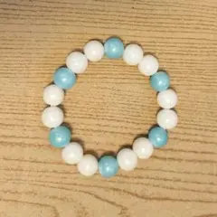 ハンドメイド ブレスレット 水色 白 フリーサイズ  ビーズ