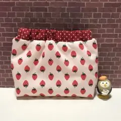 レトロ可愛い☆いちご柄♪ハンドメイド＊ふんわりバネポーチ