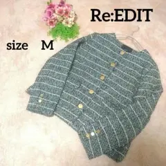 Re:EDIT リエディ　ノーカラージャケット　金ボタン　M 黒　ツイード