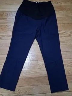 ネイビー ハイウエスト マタニティパンツ M