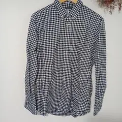 【ユニクロ】ギンガムチェックシャツ　L　ネイビー×ホワイト メンズ　結婚式