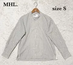 【美品】MHL エムエイチエル Sサイズ ノーカラー シャツ 長袖 ストライプ