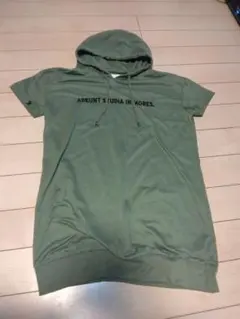 CECIL McBEE フード付き半袖パーカー オリーブグリーン