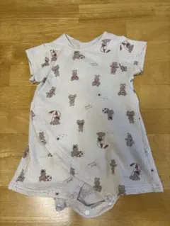 くま柄 ベビーロンパース 70 半袖 ワッフル素材 ナチュラル